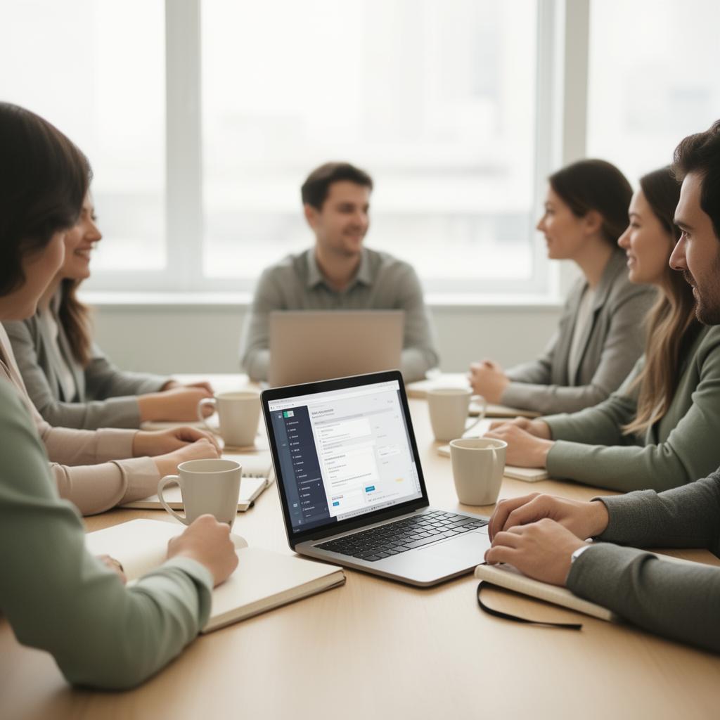 Small team collaborating in a bright modern office