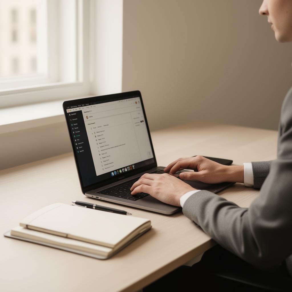 Professional working on a laptop in a bright office